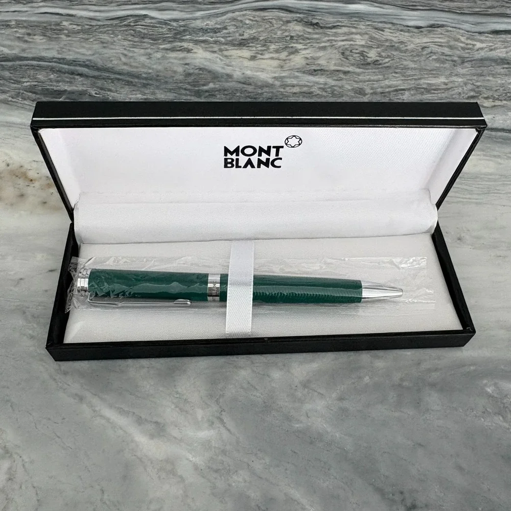 NWB Mont Blanc Pix Emerald Green Platinum Coated Blue Ink Ballpoint Pen